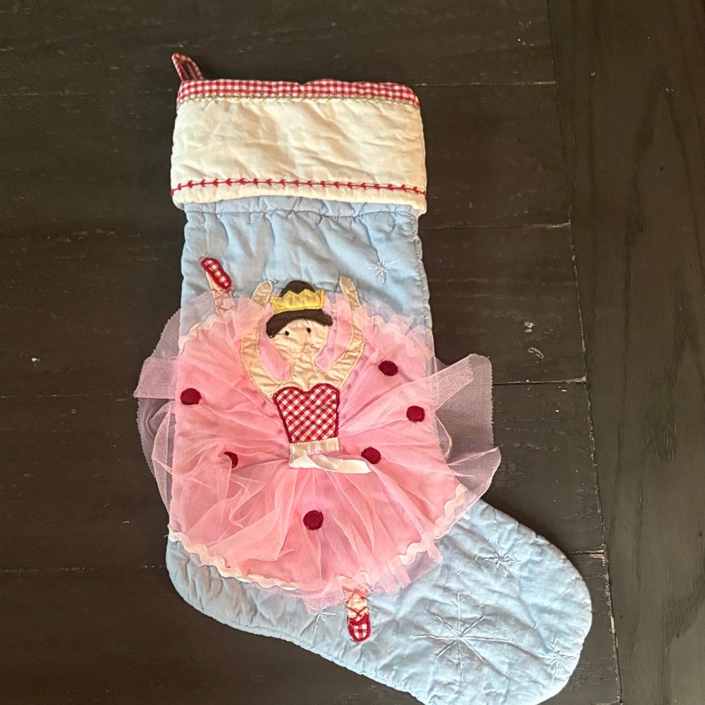 Pottery Barn Pink and Blue Ballerina Holiday Stocking Nutcracker